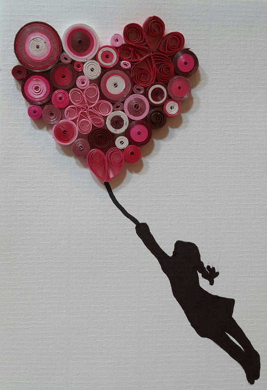 Girl with Flying Heart Balloon