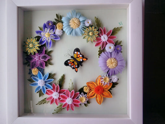 Butterfly Encompassed by Flower Wreath