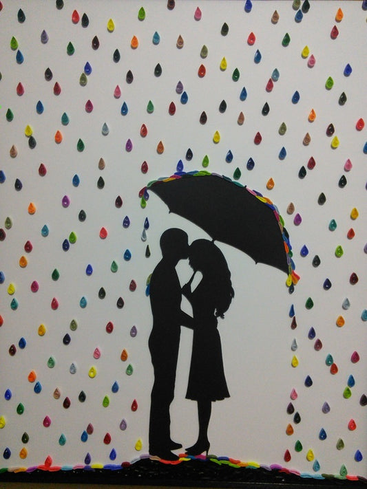 Couple in Quilled Rain